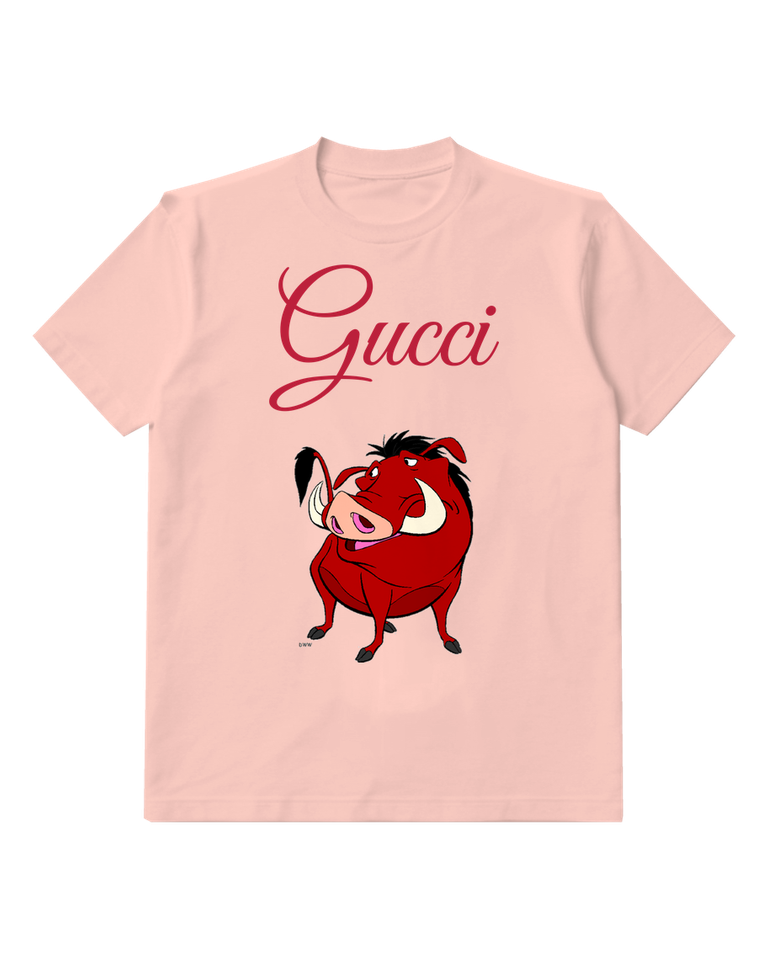 Blush Pink Pumbaa Red Boar Standing Upright Graphic T-Shirt - front product view
