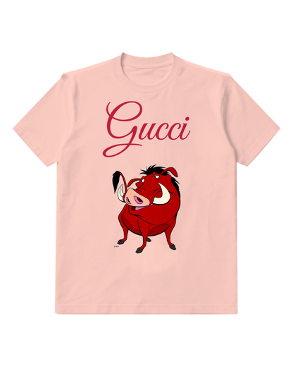 Blush Pink Pumbaa Red Boar Standing Upright Graphic T-Shirt - front product view