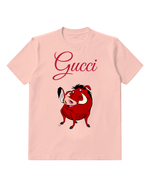 Blush Pink Pumbaa Red Boar Standing Upright Graphic T-Shirt - front product view
