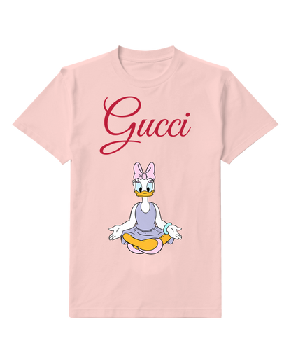 Blush Pink Daisy Duck Meditating In Lotus Position Graphic T-Shirt - front product view