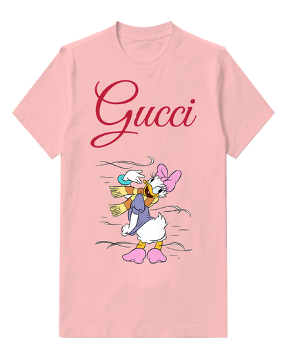 Blush Pink Daisy Duck Windswept Scarf Flapping Graphic T-Shirt - front product view