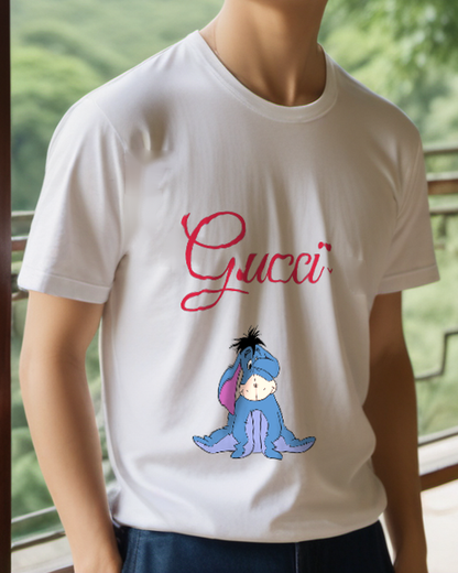 White Seated Blue Donkey Graphic T-Shirt - styled view 2