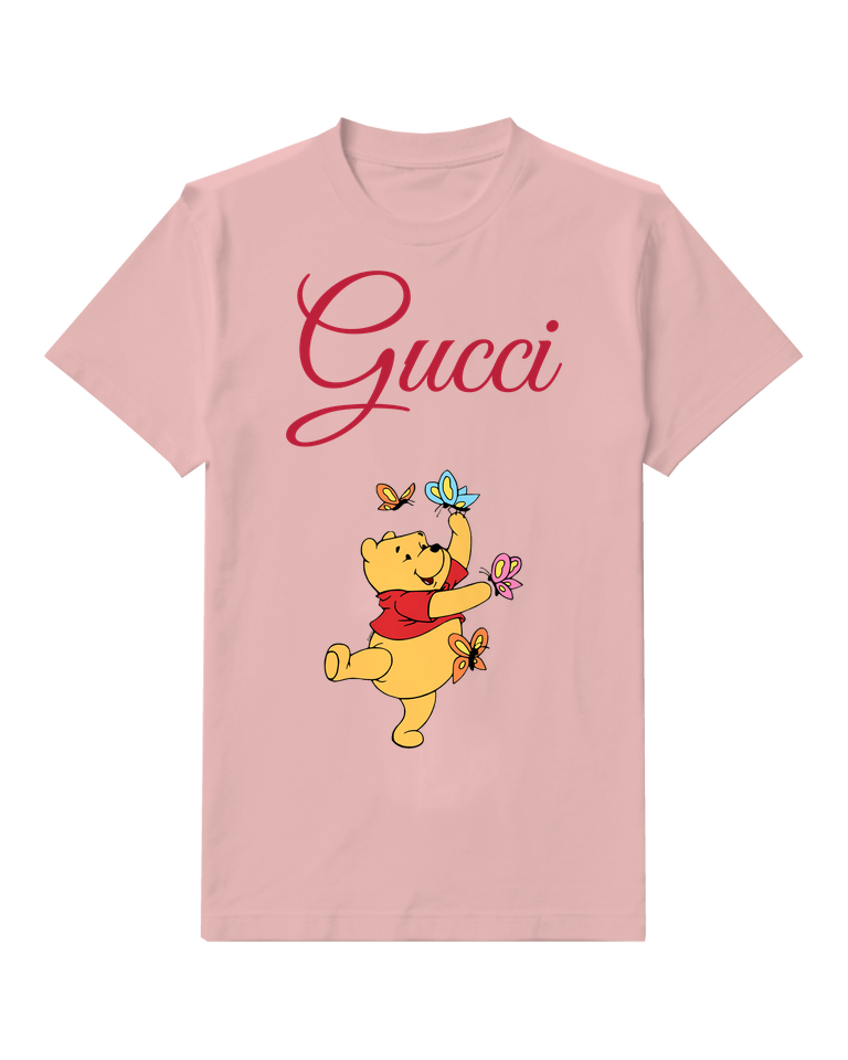 Blush Pink Winnie The Pooh Dancing With Butterflies Graphic T-Shirt - front product view