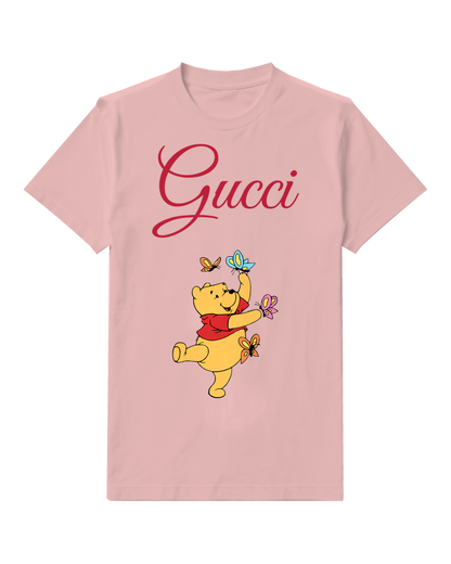Blush Pink Winnie The Pooh Dancing With Butterflies Graphic T-Shirt - front product view