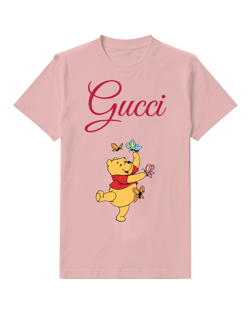 Blush Pink Winnie The Pooh Dancing With Butterflies Graphic T-Shirt - front product view