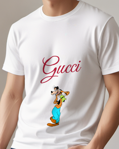 White Goofy Holding Green Glove Graphic T-Shirt - model wearing view