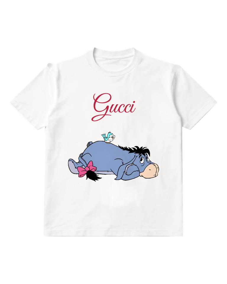 White Eeyore Lying On Back With Bird Graphic T-Shirt - front product view
