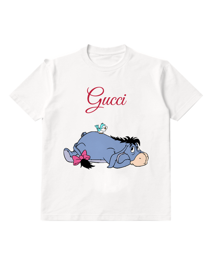 White Eeyore Lying On Back With Bird Graphic T-Shirt - front product view