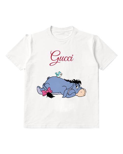 White Eeyore Lying On Back With Bird Graphic T-Shirt - front product view