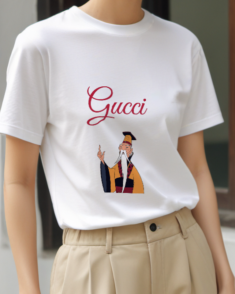 White White Beard Emperor Gesture Graphic T-Shirt - model wearing view
