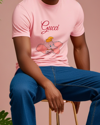 Blush Pink Dumbo Small Elephant Joyful Leap Graphic T-Shirt - model wearing view