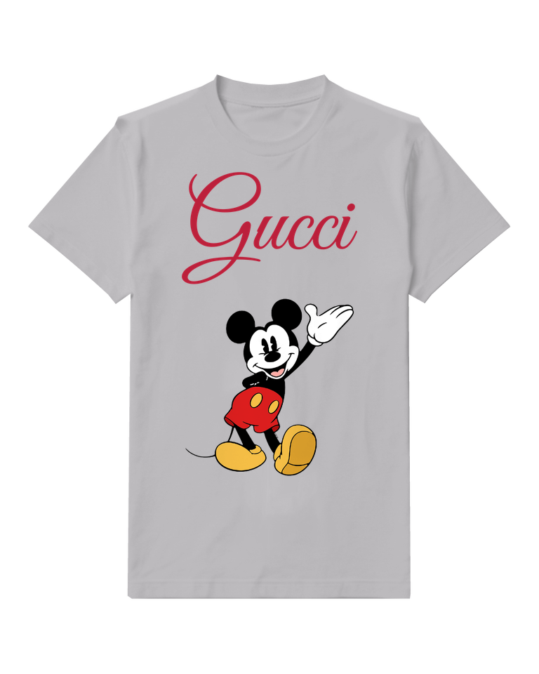 Light Gray Mickey Mouse Waving Cheerfully Front Print Graphic T-Shirt - front product view