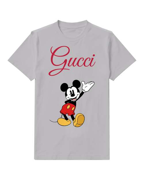 Light Gray Mickey Mouse Waving Cheerfully Front Print Graphic T-Shirt - front product view