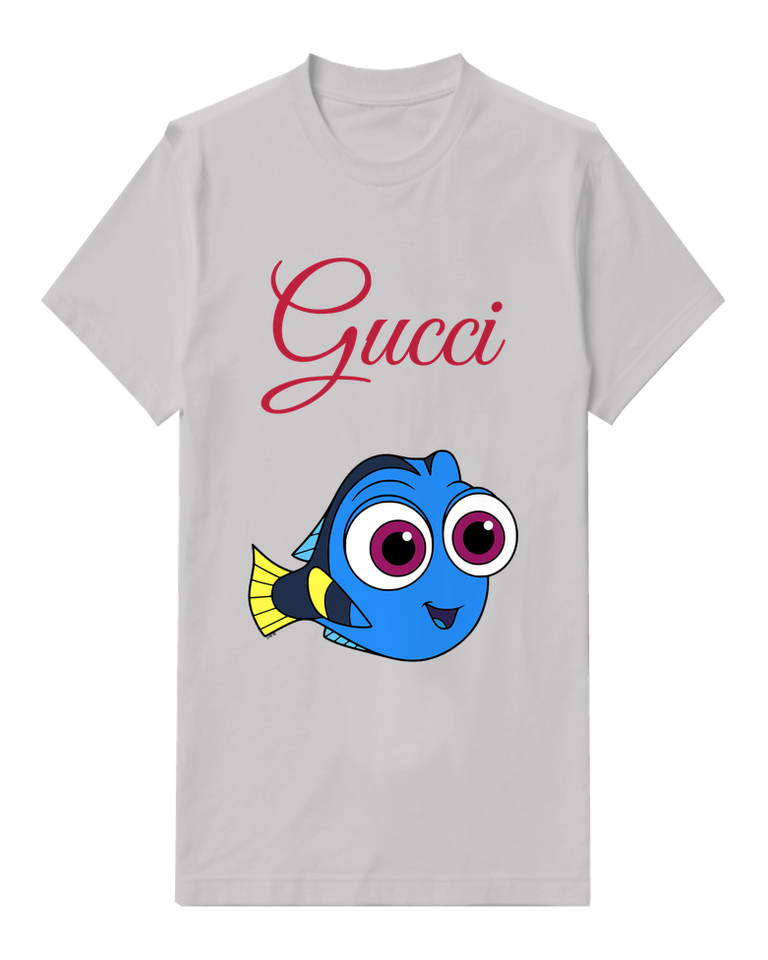 Light Gray Baby Blue Fish Big Eyes Graphic T-Shirt - front product view