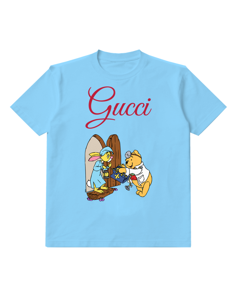 Sky Blue Winnie The Pooh Wearing A Medical Coat And Handing Over A Box Graphic T-Shirt - front product view