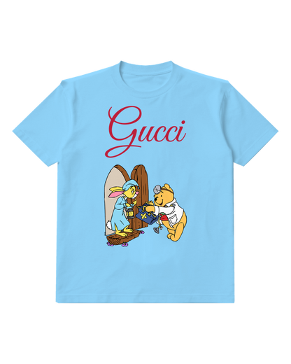 Sky Blue Winnie The Pooh Wearing A Medical Coat And Handing Over A Box Graphic T-Shirt - front product view