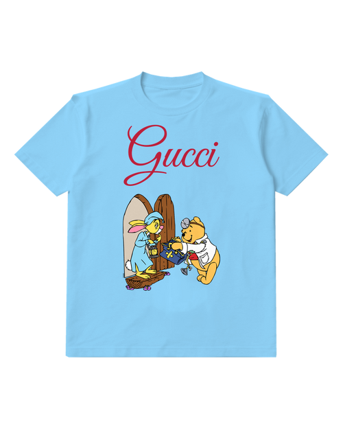 Sky Blue Winnie The Pooh Wearing A Medical Coat And Handing Over A Box Graphic T-Shirt - front product view