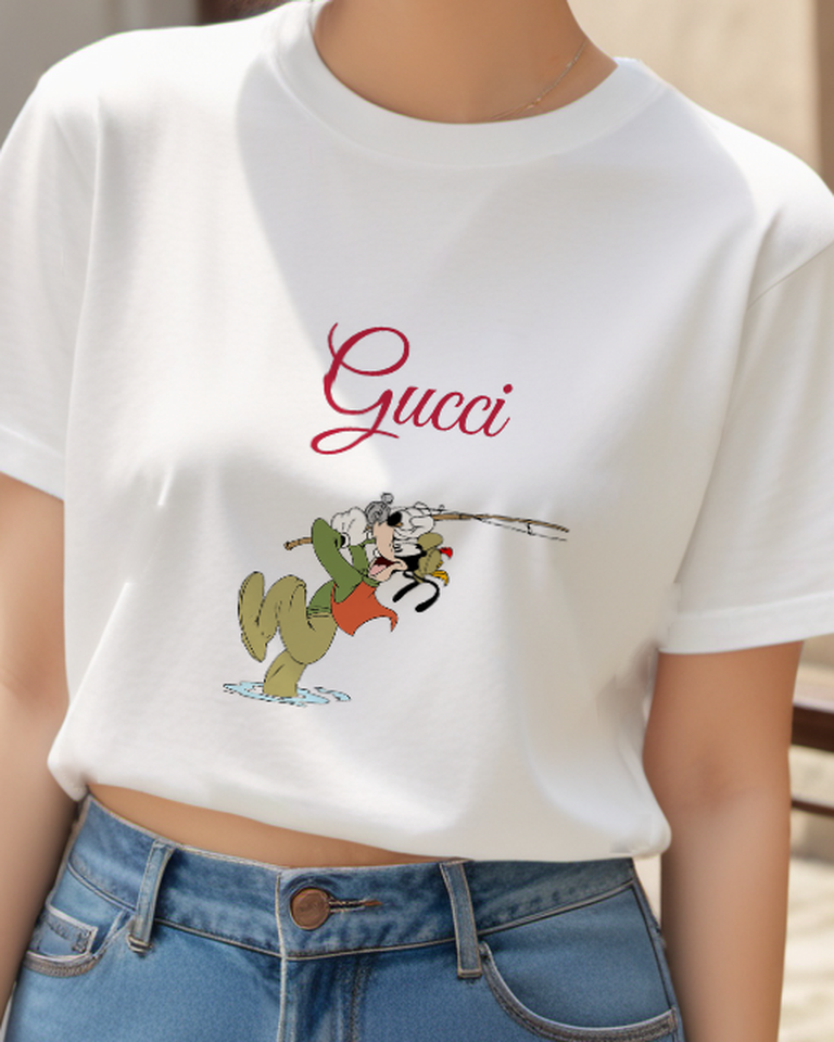 White Goofy Fishing In Muddy Water Graphic T-Shirt - model wearing view