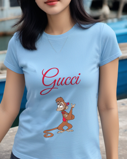 Sky Blue Waving Vest Monkey Graphic T-Shirt - styled view 3