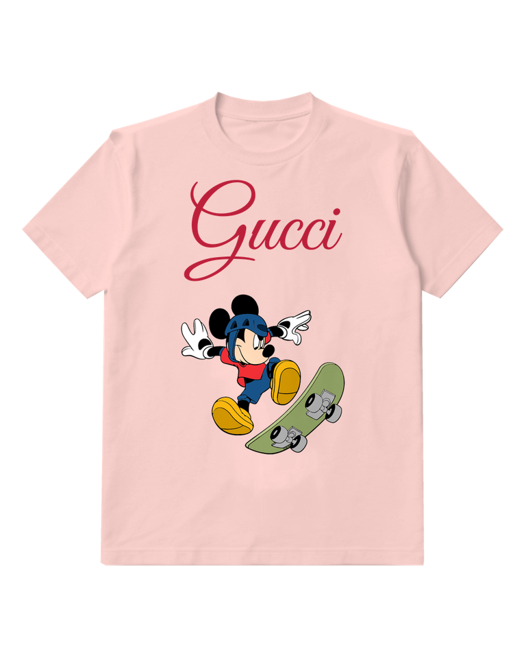 Blush Pink Mickey Mouse Skateboarding With Helmet And Boots Graphic T-Shirt - front product view