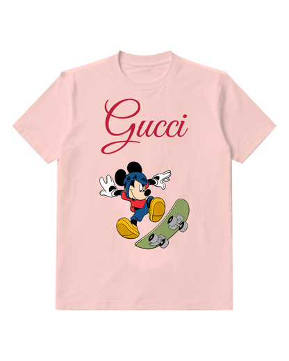 Blush Pink Mickey Mouse Skateboarding With Helmet And Boots Graphic T-Shirt - front product view