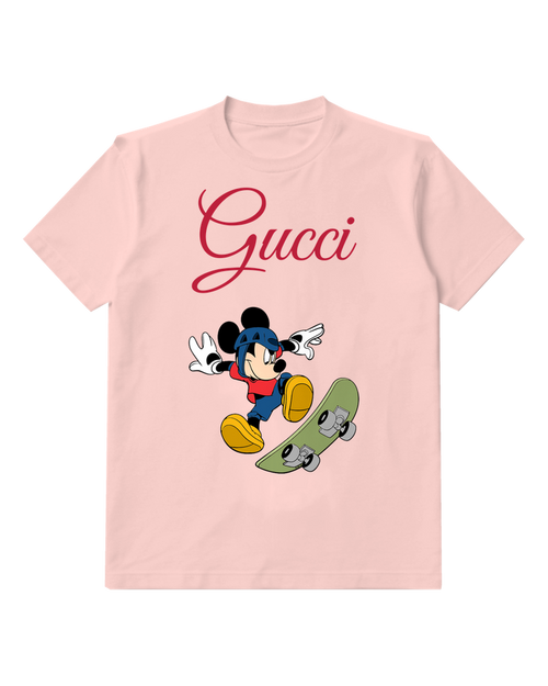Blush Pink Mickey Mouse Skateboarding With Helmet And Boots Graphic T-Shirt - front product view
