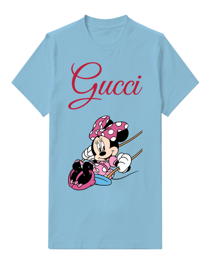 Sky Blue Minnie Mouse Swinging On A Swing Graphic T-Shirt - front product view