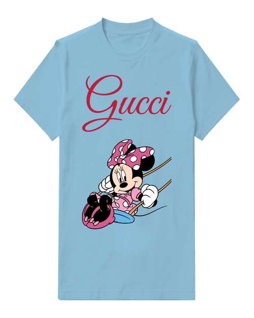 Sky Blue Minnie Mouse Swinging On A Swing Graphic T-Shirt - front product view