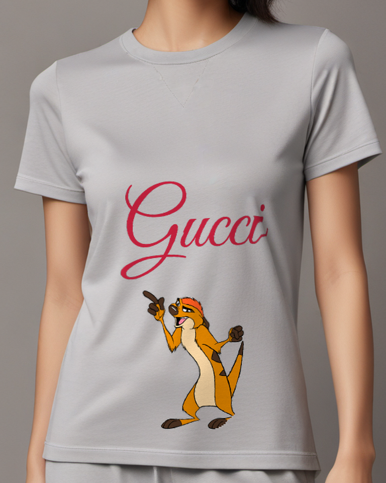 Light Gray Timon Pointing Upward With Joy Graphic T-Shirt - model wearing view