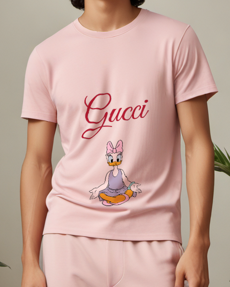 Blush Pink Daisy Duck Meditating In Lotus Position Graphic T-Shirt - model wearing view