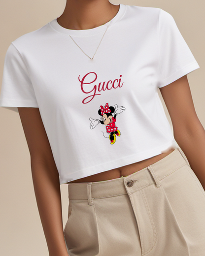 White Minnie Mouse Jumping With Arms Out Graphic T-Shirt - model wearing view