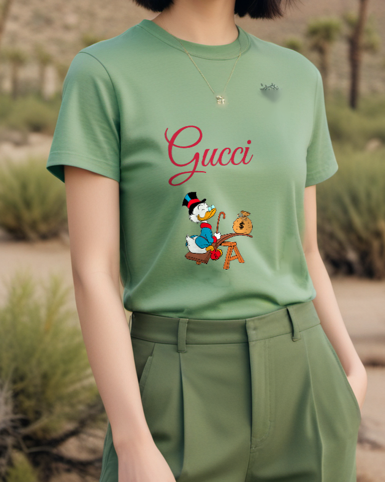 Sage Green Duck And Money Bag Graphic T-Shirt - styled view 4