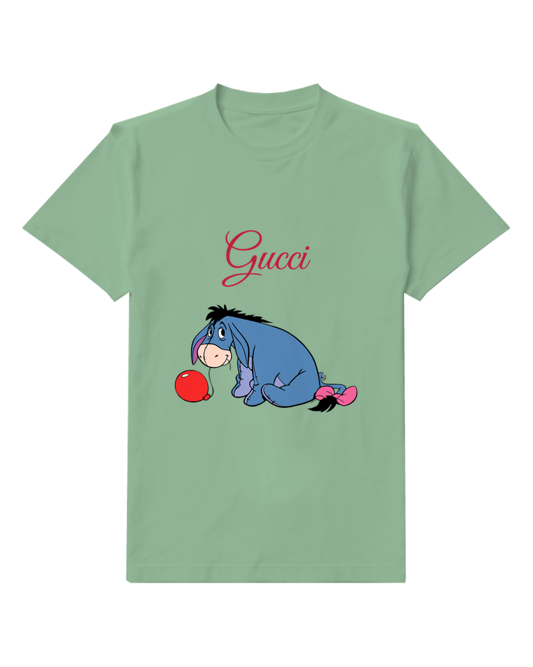 Sage Green Eeyore Sitting With Balloon Graphic T-Shirt - front product view