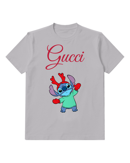Light Gray Blue Creature Red Antlers Graphic T-Shirt - front product view
