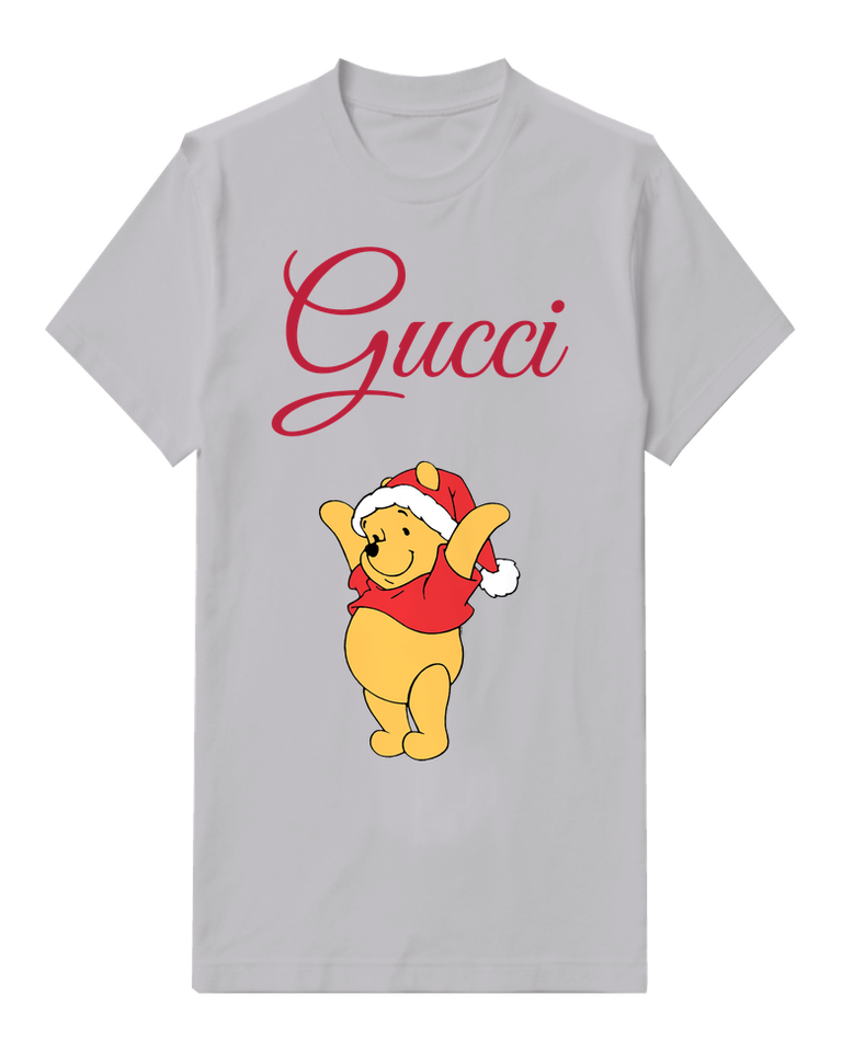 Light Gray Winnie The Pooh Dancing In Santa Hat Graphic T-Shirt - front product view