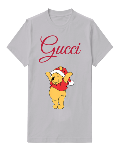 Light Gray Winnie The Pooh Dancing In Santa Hat Graphic T-Shirt - front product view