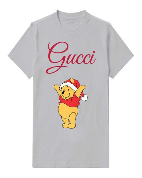 Light Gray Winnie The Pooh Dancing In Santa Hat Graphic T-Shirt - front product view