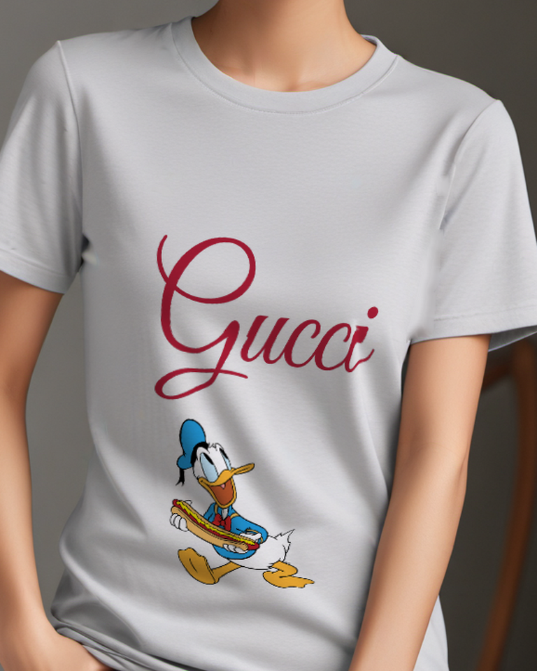 Light Gray Duck Round Inflatable Ring Graphic T-Shirt - model wearing view