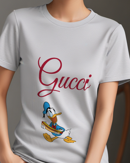 Light Gray Duck Round Inflatable Ring Graphic T-Shirt - model wearing view