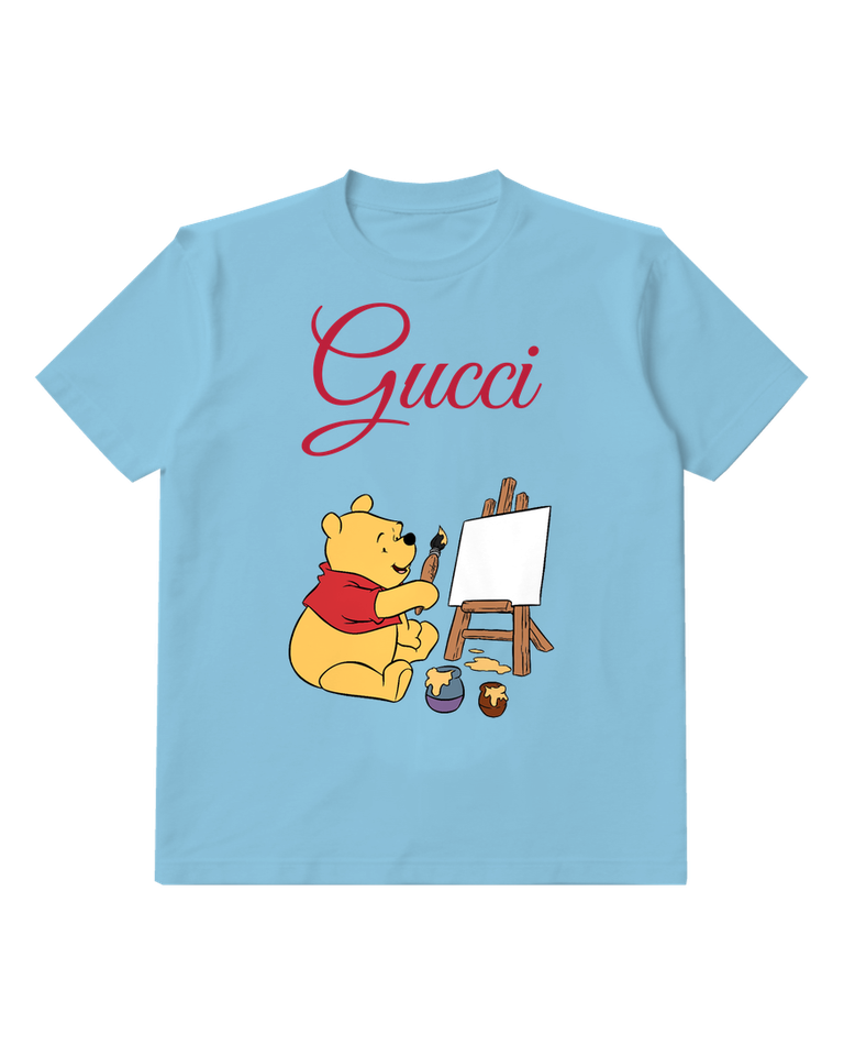 Sky Blue Winnie The Pooh Painting On Easel Graphic T-Shirt - front product view