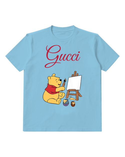 Sky Blue Winnie The Pooh Painting On Easel Graphic T-Shirt - front product view