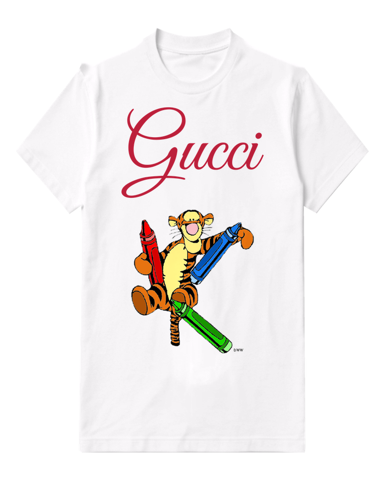 White Tigger Holds Crayons In Dynamic Pose Graphic T-Shirt - front product view