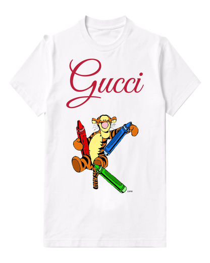 White Tigger Holds Crayons In Dynamic Pose Graphic T-Shirt - front product view