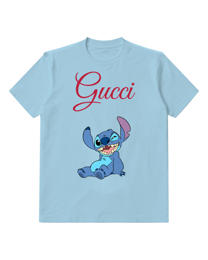 Sky Blue Blue Alien Creature Sitting Upright Graphic T-Shirt - front product view