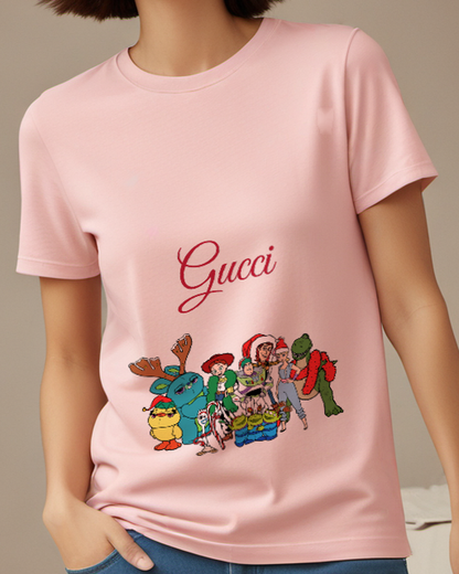 Blush Pink Holiday Creature Gift Group Graphic T-Shirt - model wearing view