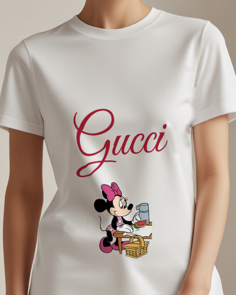 Light Gray Minnie Mouse Picnic Setting Graphic T-Shirt - model wearing view