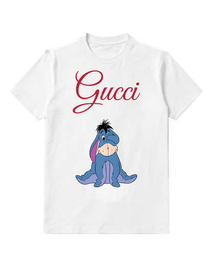 White Seated Blue Donkey Graphic T-Shirt - front product view