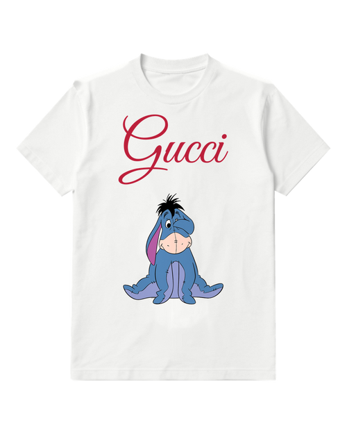 White Seated Blue Donkey Graphic T-Shirt - front product view