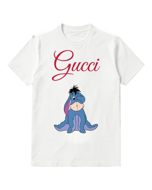 White Seated Blue Donkey Graphic T-Shirt - front product view