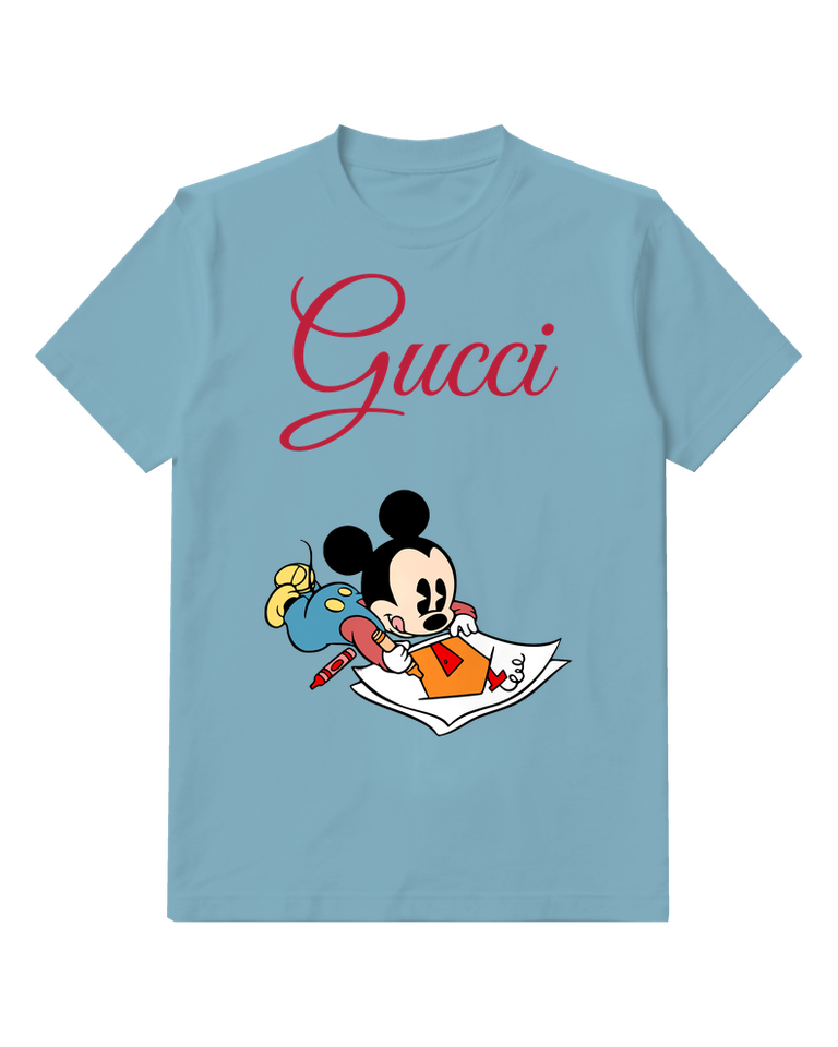 Dusty Blue Baby Mickey Drawing On Paper Graphic T-Shirt - front product view